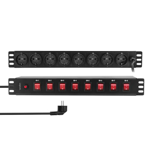 LogiLink PDU8D01-19" Steckdosenleiste 8-Fach, Jede Steckdose einzeln schaltbar, mit Überlastschutz von Logilink