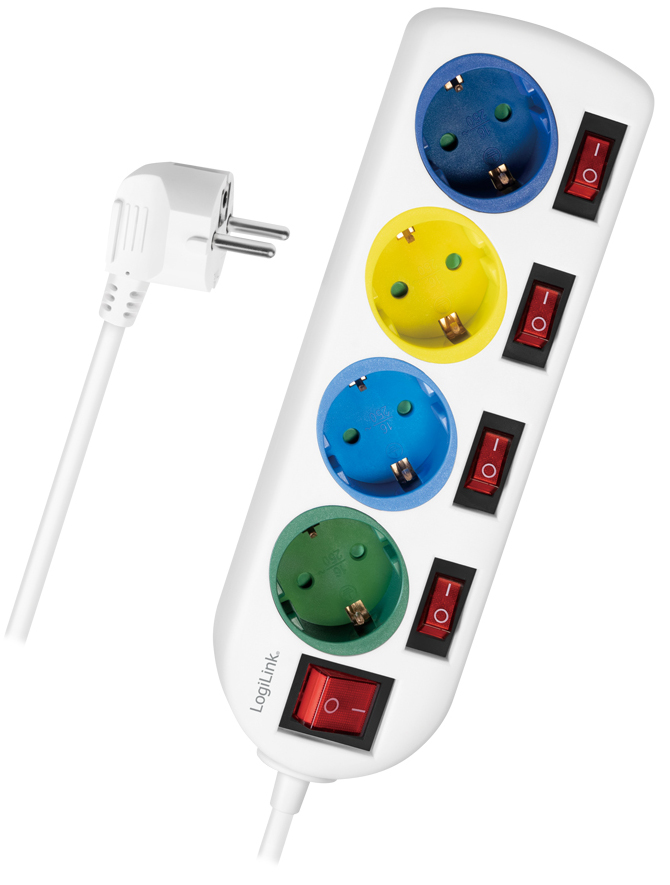 LogiLink Steckdosenleiste, 4-fach mit 5 Schaltern,mehrfarbig von Logilink