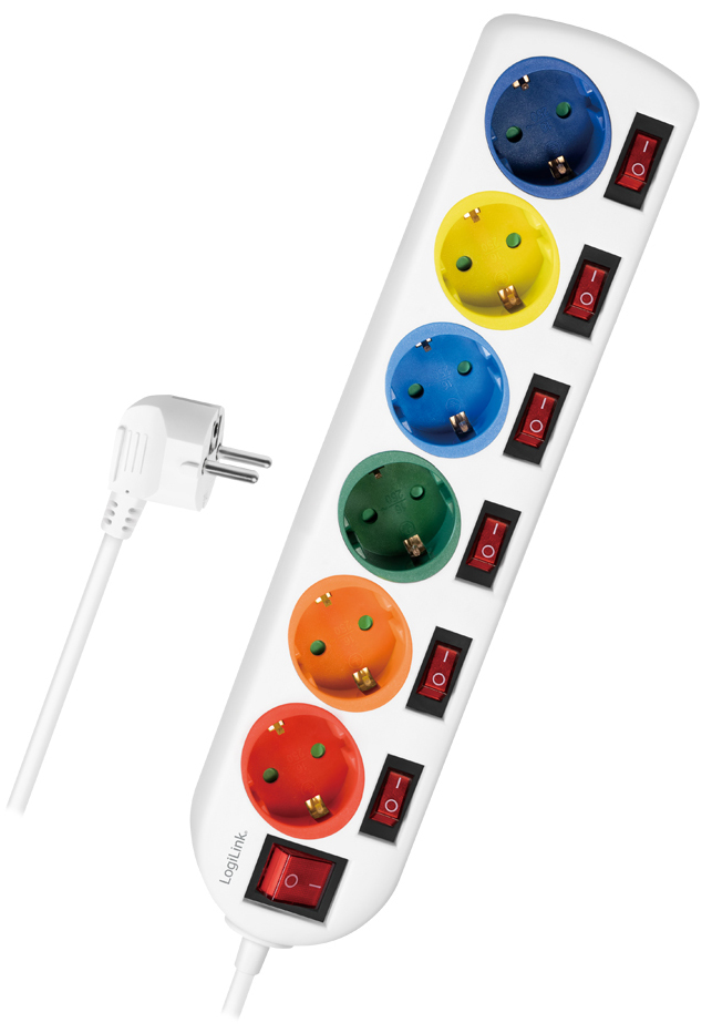 LogiLink Steckdosenleiste, 6-fach mit 7 Schaltern,mehrfarbig von Logilink