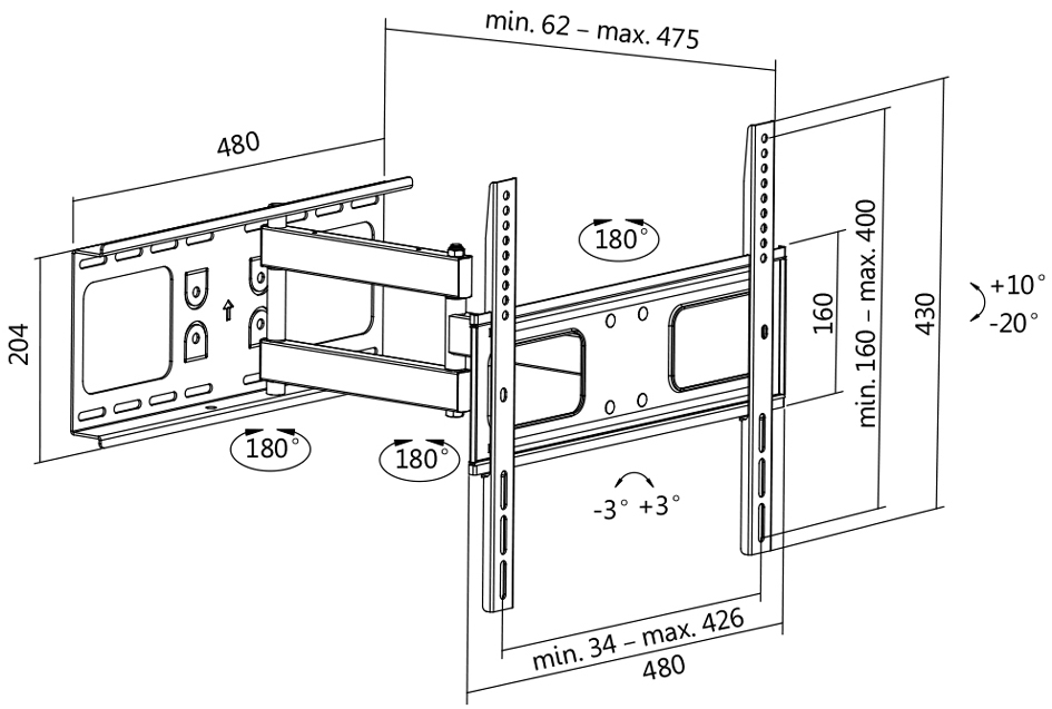 LogiLink TV-Wandhalterung Full Motion, für 81,28 - 139,7 cm von Logilink