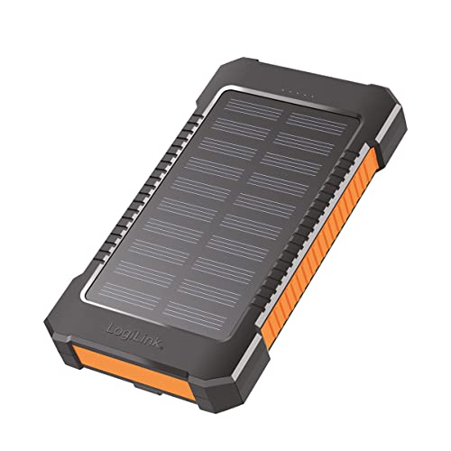 Solar-Powerbank mit 8000 mAh, Taschenlampe, gleichzeitiges Aufladen von 2 Geräten (2X USB Typ-A), schwarz-orange von Logilink