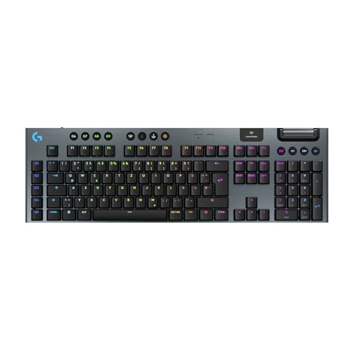 Logitech G G915 X LIGHTSPEED TKL – flache kabellose Gaming-Tastatur mit Double-Shot-PBT-Tastenkappen, RGB-Hintergrundbeleuchtung, roten linearen GL-Switches für PC/Mac, DEU QWERTZ-Layout - Schwarz von Logitech G