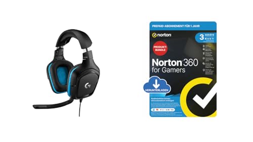 Logitech G432 kabelgebundenes Gaming-Headset, 7.1 Surround Sound, DTS Headphone - Schwarz + Norton 360 Gamers 2024 für 3 Geräte von Logitech G