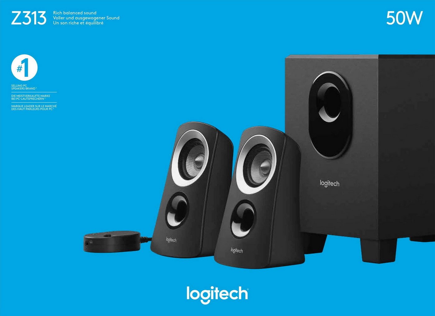 Logitech Lautsprecher Z313 Audio Klinke Stereo 2.1 25 Watt schwarz 980-000413 PC-Lautsprecher von Logitech