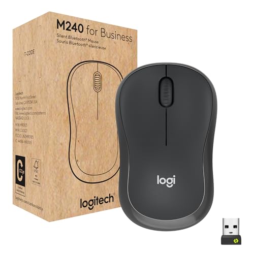 Logitech M240 for Business geräuscharme kabellose Maus, sicherer Logi Bolt USB-Empfänger, Bluetooth, weltweit Zertifiziert für Windows, Mac, Chrome, Linux, iPadOS, Android – Grafit von Logitech