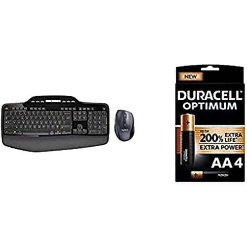 Logitech MK710 Kabelloses Tastatur-Maus-Set, 2.4 GHz Verbindung via Unifying USB-Empfänger + Duracell NEU Optimum AA Mignon Alkaline Batterien, 1.5V LR6 MX1500, 4er-Pack von Logitech