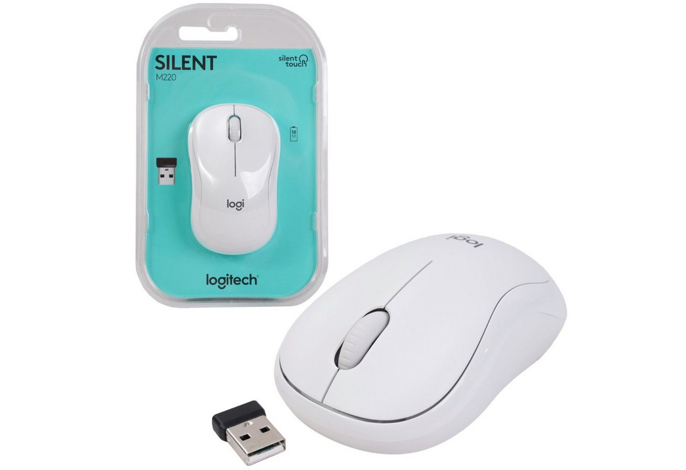 Logitech PC USB Maus M220 Silent Weiß 3 Tasten Mäuse (Wireless Mouse Kabellos Funk Leise Tasten USB Nano Receiver) von Logitech