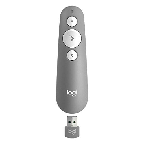 Logitech R500 Presenter, Kabellose Bluetooth und 2.4 GHz Verbindung via USB-Empfänger, Roter Laserpointer, 20m Reichweite, 3 Tasten, PC/Mac/Android/iOS - Hellgrau von Logitech