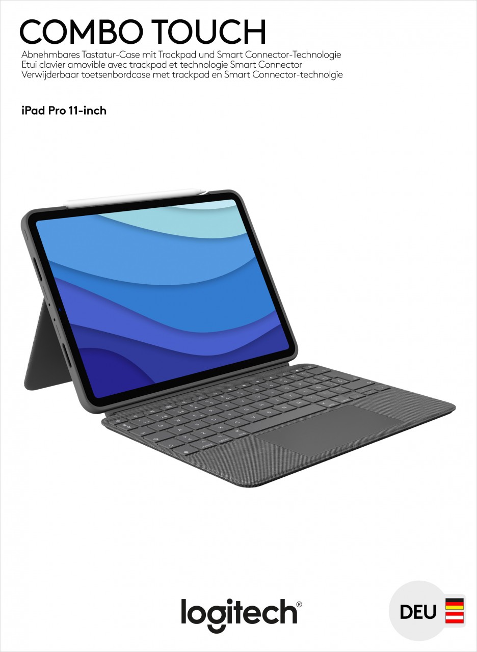 Logitech Tastatur Combo Touch, Smart Connector, grau für Apple iPad Pro 11", Gen.1/2/3/4, Trackpad, DE, Retail von Logitech