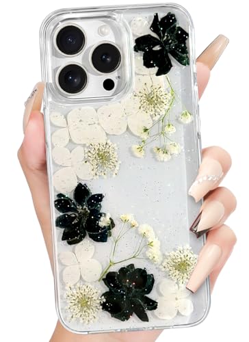 Loheckle Schutzhülle für iPhone 15 Pro, süßes Glitzer, getrocknete Blume, Mädchen, ästhetisch, Kawaii, funkelnd, einzigartiges Design, handgefertigte Handyhülle für Apple 15 Pro, 15,5 cm (6,1 Zoll), von Loheckle