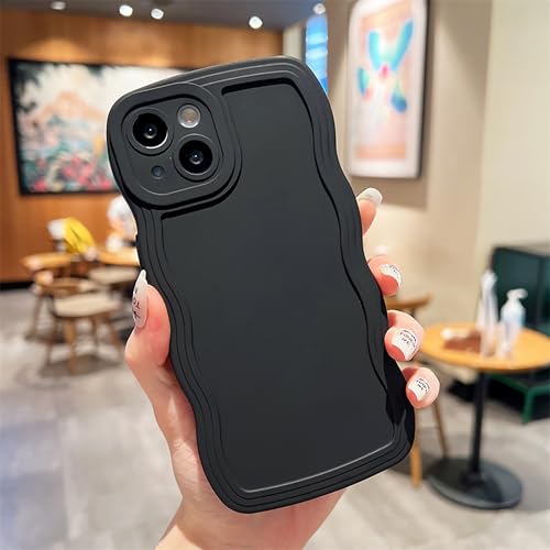 Lomzexwi Kompatibel mit iPhone 15 Plus Hülle Süße Curly Wellen Design Matt Silikon TPU Stoßfestes Frauen Mädchen Handyhülle Bumper Schutzhülle Case für iPhone 15 Plus, Schwarz von Lomzexwi