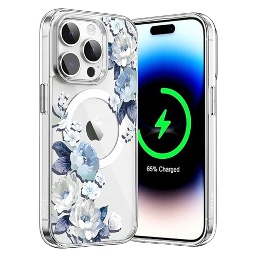 Lomzexwi Magnetisch Handyhülle für iPhone 15 Hülle Kompatibel mit Mag-Safe, Transparent Blumen Muster Schutzhülle Frauen Mädchen Dünne Case für iPhone 15 von Lomzexwi