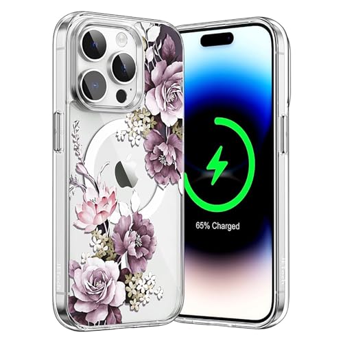 Lomzexwi Magnetisch Handyhülle für iPhone 16 Hülle Kompatibel mit Mag-Safe, Transparent Blumen Muster Schutzhülle Frauen Mädchen Dünne Case für iPhone 16 von Lomzexwi