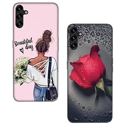 Lonrapa 2 Stück Hülle für Samsung Galaxy A15 5G / 4G Silikon Handyhülle Handyhülle Weiche Bumper Anti-Kratzer Stoßfeste Schutzhülle Süßes Motiv Schwarz Case Cover für Galaxy A15 - Mädchen & Rote Rose von Lonrapa