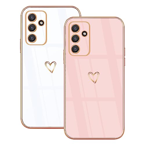 Lonrapa 2 Stück Hülle für Samsung Galaxy A35 5G Handyhülle Süße Herz Muster Motiv für Mädchen Frauen Farbe Galvanisierte TPU Silikon Stoßfest Schutzhülle Galaxy A35 5G Phone Case Cover - Weiß & Rosa von Lonrapa