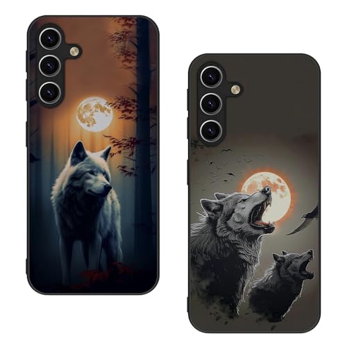 Lonrapa 2 Stück Silikon Hülle für Samsung Galaxy A35 5G Handyhülle Ultra Dünn Bumper Stoßfeste Kratzfeste Rundumschutz Schutzhülle Schwarz Slim Case Cover für Galaxy A35 5G - Wolf im Wald & Wölfe Mond von Lonrapa