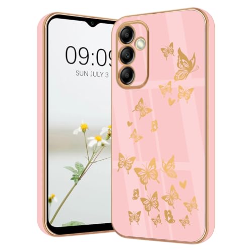 Lonrapa Hülle für Samsung Galaxy A15 5G Handyhülle Gold Schmetterling Muster Herz Motiv Silikon Hülle Farbe Galvanisierte Dünn Fallschutz Phone Case Cover Stoßfest Schutzhülle für Galaxy A15 4G - Rosa von Lonrapa