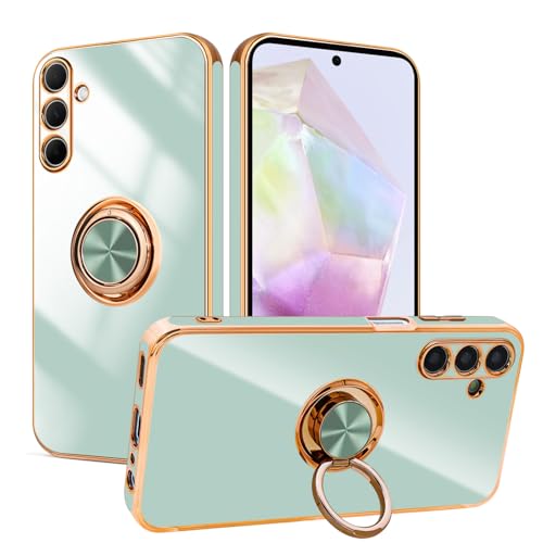 Lonrapa Hülle für Samsung Galaxy A16 5G mit Drehbarer Ring Ständer Magnetische Silikon Handyhülle Luxuriöses Gold Edge Design Fallschutz Case Cover Stoßfest Schutzhülle für Galaxy A16 4G - Helles Cyan von Lonrapa