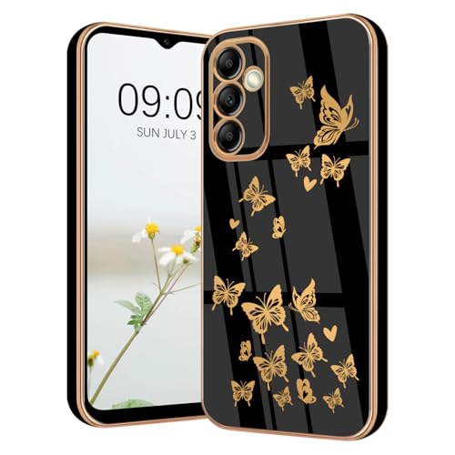 Lonrapa Hülle für Samsung Galaxy S24 FE 5G Handyhülle Gold Schmetterling Muster Herz Motiv Silikon Hülle Galvanisierte Fallschutz Phone Case Cover Stoßfest Schutzhülle für Galaxy S24 FE 5G - Schwarz von Lonrapa