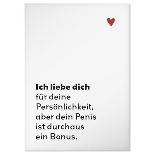 "Ich liebe dich für deine Persönlichkeit aber dein Penis ist durchaus ein Bonus." | Lustige Postkarte für Männer | Grußkarte für Jahrestag Valentinstag | Karte für Partner (Mit Herz) von Looty