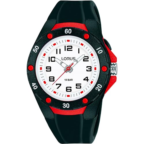 Lorus Unisex Kinder Analog Quarz Uhr mit Edelstahl Armband R2377NX9, Rot von Lorus