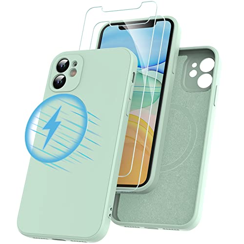 Losvick Magnetische iPhone 11 Hülle + 2 x Panzerglas mit Kabellosem Laden, Silikon Case für iPhone 11 Stoßfest Anti-Kratzschutz Ultra Slim Case - 6,1 Zoll - Minzgrün von Losvick