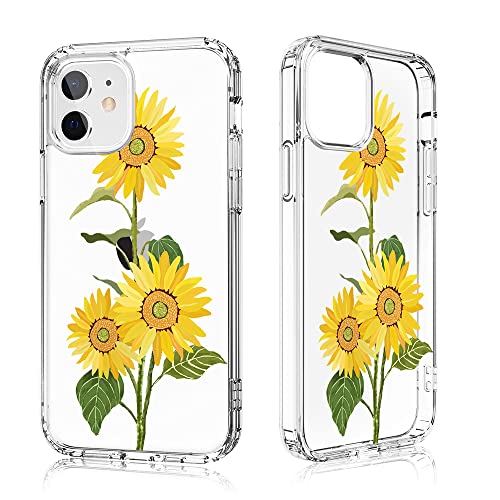 Losvick für iPhone 12 Mini Hülle, Sonnenblume Blumendesign Transparent Rückseite mit TPU-Gel Stoßfest Schutzhülle für iPhone 12 Mini 5,4 Zoll von Losvick