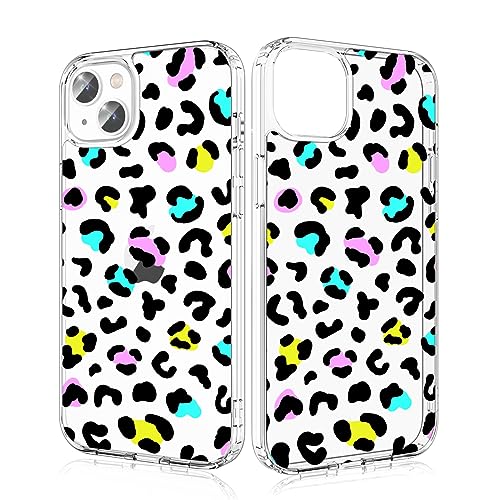 Losvick für iPhone 13/ iPhone 14 Hülle, Buntes Leopardenmuster Transparent Hybrid Schutzhülle Hartschale PC + Stoßfest TPU Bumper für iPhone 13/ iPhone 14, 6,1 Zoll - Buntes Leopardenmuster von Losvick