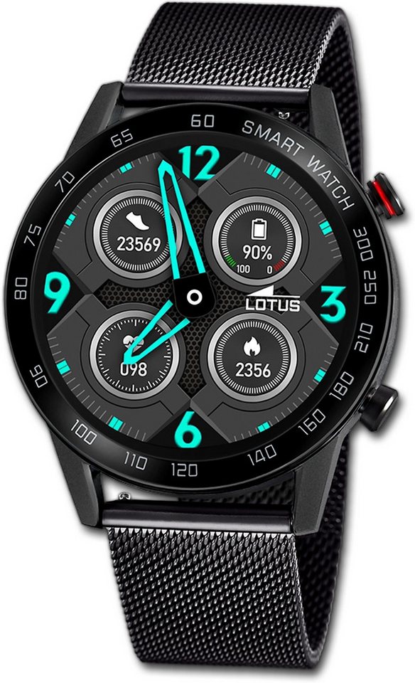 Lotus Lotus Herrenuhr Smartwatch Smartwatch Smartwatch (kompatibel ab Android 5.1+ und IOS 8.0), Herrenuhr Edelstahlarmband schwarz, rundes Gehäuse, groß (ca. 45mm) von Lotus