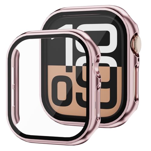 Lovandare Schutzhülle für Apple Watch Serie 10, 46 mm, HD-Displayschutzfolie, ultradünn, hart, Polycarbonat, vollständiger Schutz, kratzfest, für iWatch 10, Roségold, 2 Stück von Lovandare