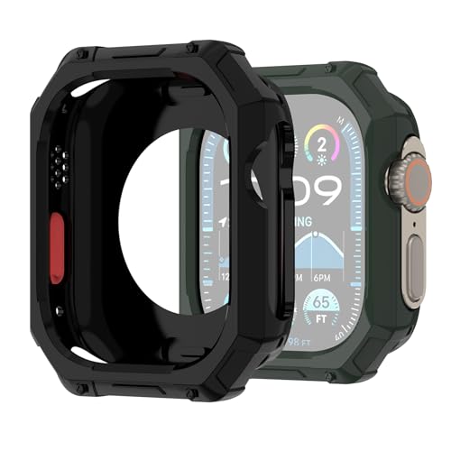 Lovandare Soft TPU Hülle Kompatibel mit Apple Watch Ultra 2 / Ultra 49mm, Kratzfest TPU Rundum Schutzhülle Schutz Case für iWatch [KEIN Frontscheibenschutz], Schwarz & Armeegrün-2pack von Lovandare