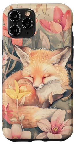 Hülle für iPhone 11 Pro Süße Babyfuchs Postkarte Malerei Wildlife Blossom von Love Floral Flower Pattern