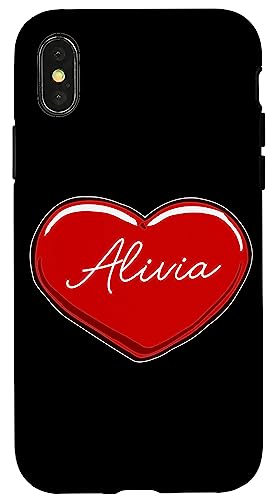 Hülle für iPhone X/XS Handgezeichnetes Herz Alivia - Vornamen Herzen I Love Alivia von Love Personalized Hearts