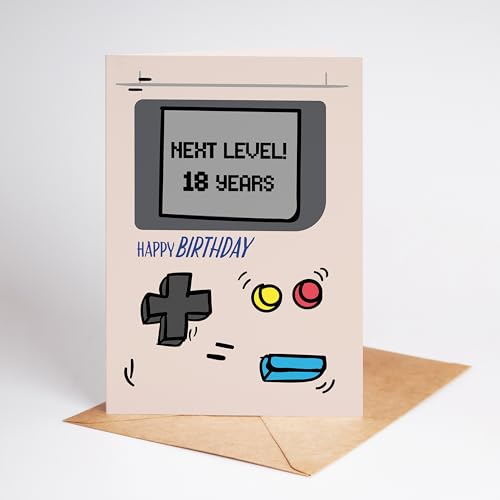 Lovely Cards Gameboy - 18. Geburtstag – Geschenk Junge 18 Jahre – Zockergeschenk – Geschenk Junge 18 Jahre (A6) (18 Jahre) von Lovely Cards