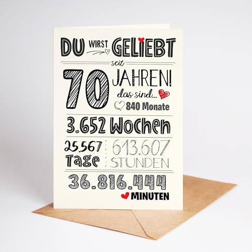 Lovely Cards Süße Karte zum 70. Geburtstag - Karte zum Geburtstag Vater Mutter 70 Jahre - besondere Geschenkkarte 1954 - Geburtstagskarte Oma Opa (70 Jahre) von Lovely Cards