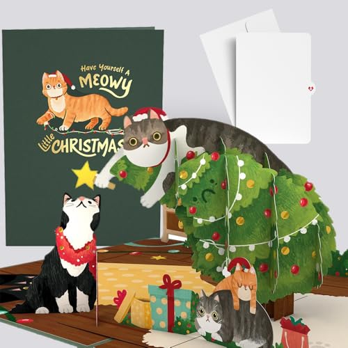 Lovepop® 3D Pop-Up Karte zu Weihnachten | besondere Katzen Weihnachtskarte, handgemachte Grußkarte mit Katzenmotiv | 3D-Klappkarte für Katzenliebhaber von Lovepop