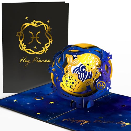 Lovepop® Sternzeichen Fische Geburtstag 3D Pop-Up Karte Geburtstagskarte Zodiac Pisces | Hochwertige Gold-Effekte | Fach für Geld & Gutscheine | Premium-Umschlag von Lovepop