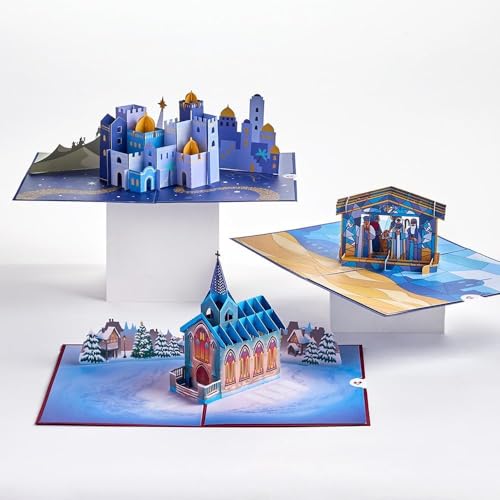 Lovepop® Christliche Weihnachten 3er Set 3D Pop-Up Karten Weihnachtskarten | mit Versteckfach für Geldgeschenke & Gutscheine | inkl. Umschlag | Ausziehbare Notizkarte von Lovepop