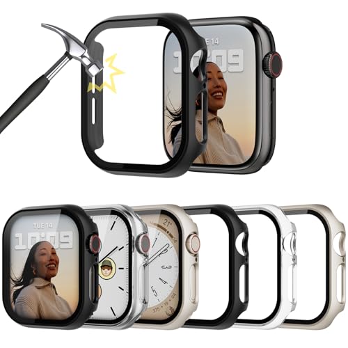 Lovmunia 6-Stück Hard Gehäuse mit Displayschutzfolie Kompatibel mit Apple Watch Series 10 46mm, Rundum PC Ultradünne Schutzhülle Eingebaut Kratzfest Gehärtetes Glas Schutzfolie für iWatch 10 46mm von Lovmunia