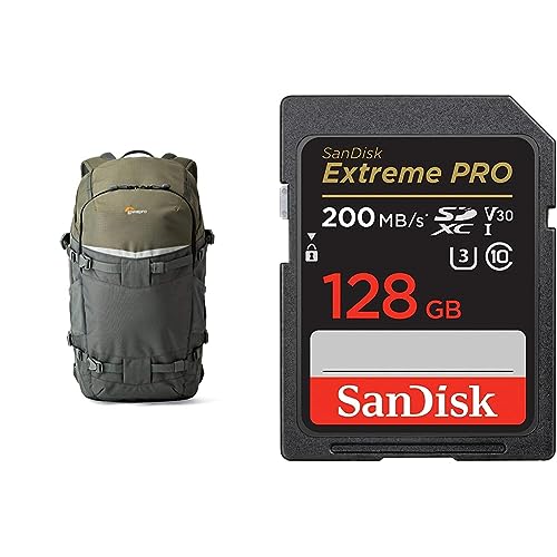 Lowepro Flipside Trek 450 Rucksack, Kamerarucksack für DSLRs und mehrere Objektive & SanDisk Extreme PRO SDXC UHS-I Speicherkarte 128 GB von Lowepro