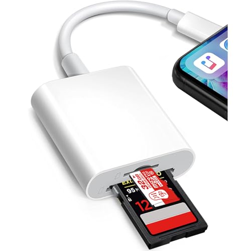 SD Kartenleser für iPhone iPad, Kamera 2 in 1 SD Kartenleser mit Dual Slot für Micro SD/TF, Fotografie Speicherkartenadapter, gleichzeitiges Laden und Kartenlesen, Plug and Play von Loydia