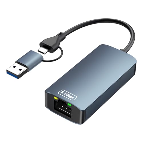 USB C 2.5G Ethernet Adapter, USB 3.0 auf RJ45 2500Mbps Ethernet Netzwerkadapter, Adapter USB C auf Ethernet LAN, USB-Ethernet-Adapter kompatibel für Laptop, PC mit Windows 11/10/8, Vista, macOS, Linux von Loydia