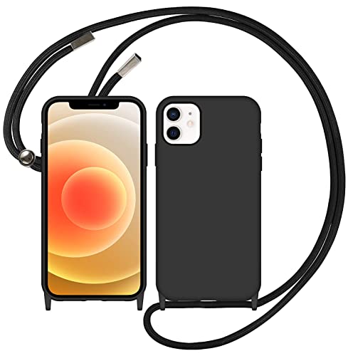 Loyhee Handykette Hülle für iPhone 12 / iPhone 12 Pro mit Band, Liquid Silikon Handyhülle mit Kordel zum Umhängen Handy Schutzhülle Stoßfeste, Case mit Schnur Schwarz von Loyhee
