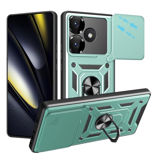 Loyhee Hülle für Xiaomi Poco F6 (6.7"), Kameraschutz Handyhülle mit 360 Grad Ring Ständer Weich TPU Bumper Stoßfest + Hart PC Rückseite Kratzfest Tough Armor Schutzhülle - Grün von Loyhee