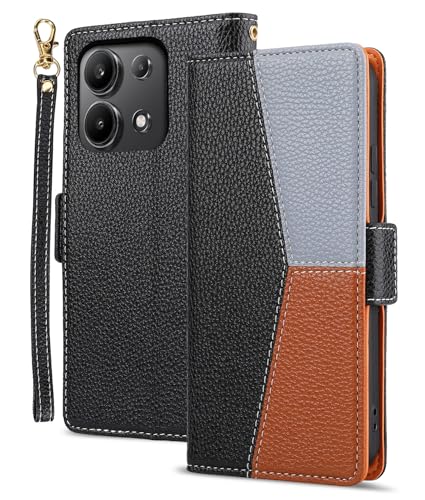 Loyhee Hülle für Xiaomi Redmi Note 13 4G, Hochwertiges Leder Flip HandyHülle mit Magnetverschluss, Kartenfach und Ständerfunktion, RFID Schutz Stoßfeste Brieftasche SchutzHülle - Schwarz von Loyhee