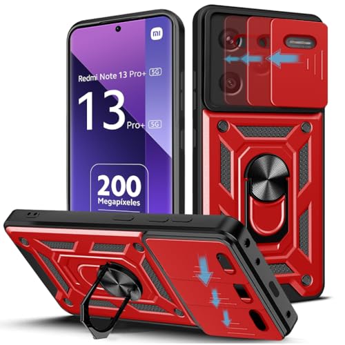 Loyhee Hülle für Xiaomi Redmi Note 13 Pro Plus 5G (6.67"), Kameraschutz Handyhülle mit 360 Grad Ring Ständer Weich TPU Bumper Stoßfest + Hart PC Rückseite Kratzfest Tough Armor Schutzhülle - Rot von Loyhee