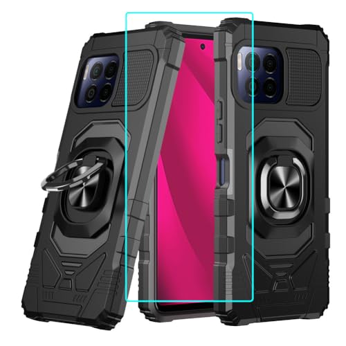 Schutzhülle für T-Mobile Revvl 7 Pro 5G mit 1 x Displayschutzfolie, zweilagiger Hybrid-Schutz, schlanke, robuste, verstärkte Ecken, Ständer, stoßfest, Schwarz von Lozeguyc