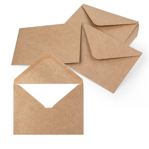 Kraftpapier 50 Sets Briefumschläge Umschläge 18 x 14cm mit Nassklebung spitze Klappe für Grußkarten Einladungen und Geburtstagskarten（Naturbraun） von Lrocotanc