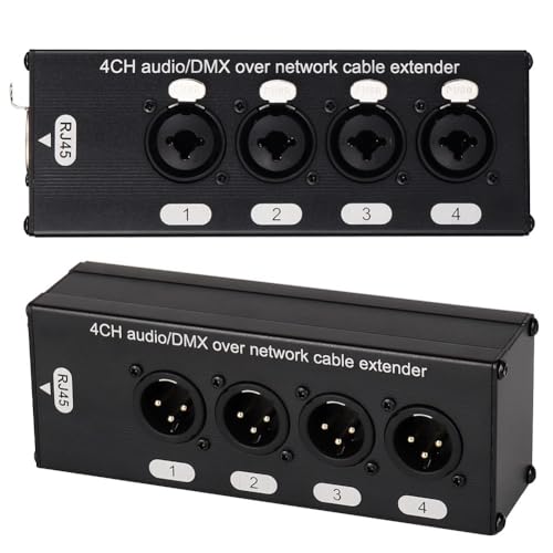 Lrporyvn 1 Paar 4-Kanal-3-Pin-XLR- oder 6,3-Mm-Audio- und -Über-Netzwerk-Kabel-Extender, XLR-Audio-Netzwerk-Extender, DMX512-Netzwerk-Signal-Extender, Männlich + Weiblich von Lrporyvn