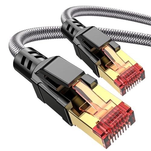 Ltemziiy Cat 8 Lan Kabel 3Meter,40Gbps Hochgeschwindigkeits Gigabit 2000MHz Geflochtener Netzwerkkabel Ethernet Kabel,S/FTP Patchkabel mit RJ45 vergoldeter Stecker,für PS5/Laptop/Router/Gaming/Modem von Ltemziiy